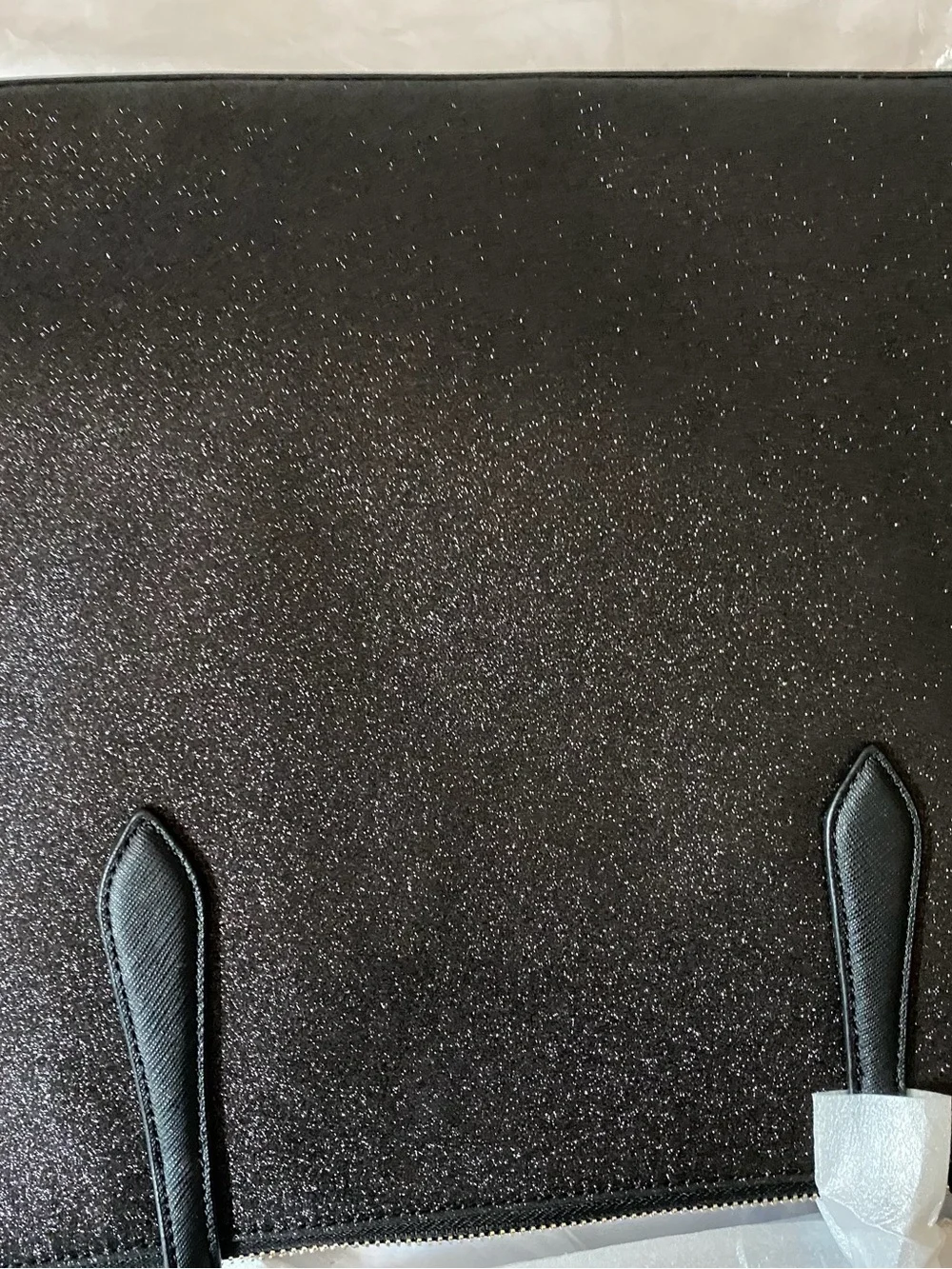 kate spade black glitter tote with gold logo
